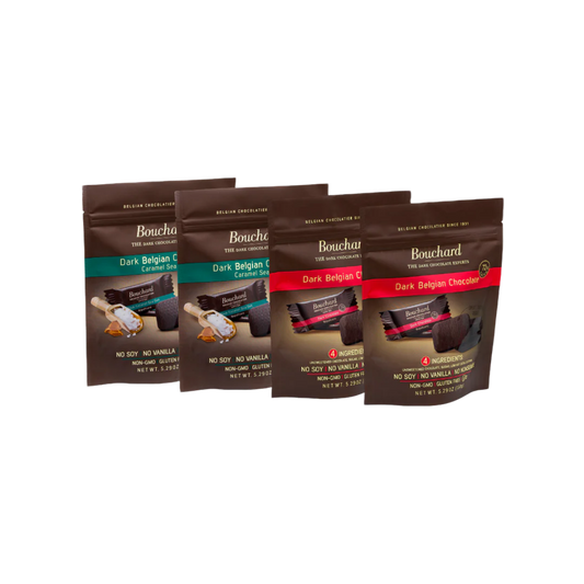 Variety Bouchard Pack: Dark Belgian Chocolate with Carmel Sea Salt, Dark Belgian Chocolate with Carmel Sea Salt, Dark Belgian Chocolate,Dark Belgian Chocolate