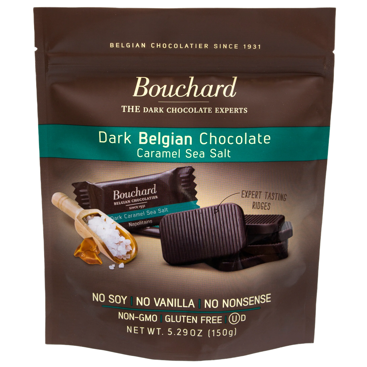 Bouchard Belgian dark chocolate 72% with caramel sea salt 150g - Belgian Chocolate