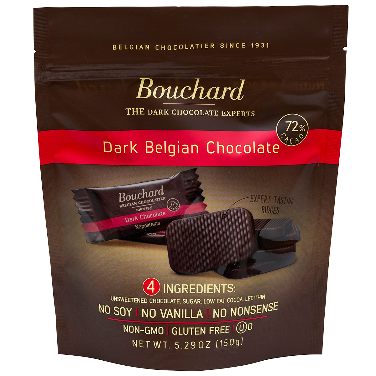 Belgian Dark Chocolate Napolitains (72% Cacao) 5.29 OZ (150g) (4 Pack)