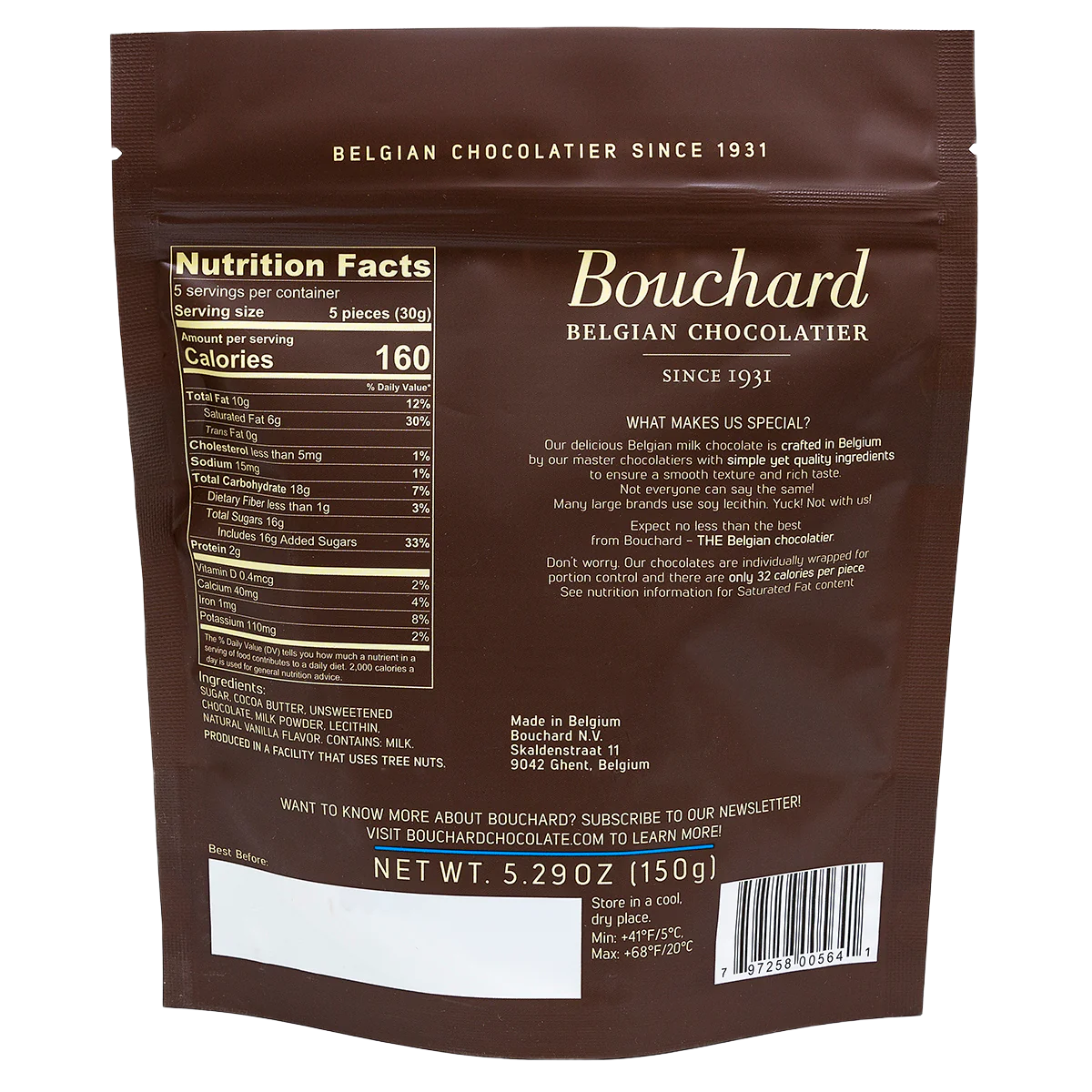 Back of Bouchard Belgian Chocolatier Bag (5.29oz)