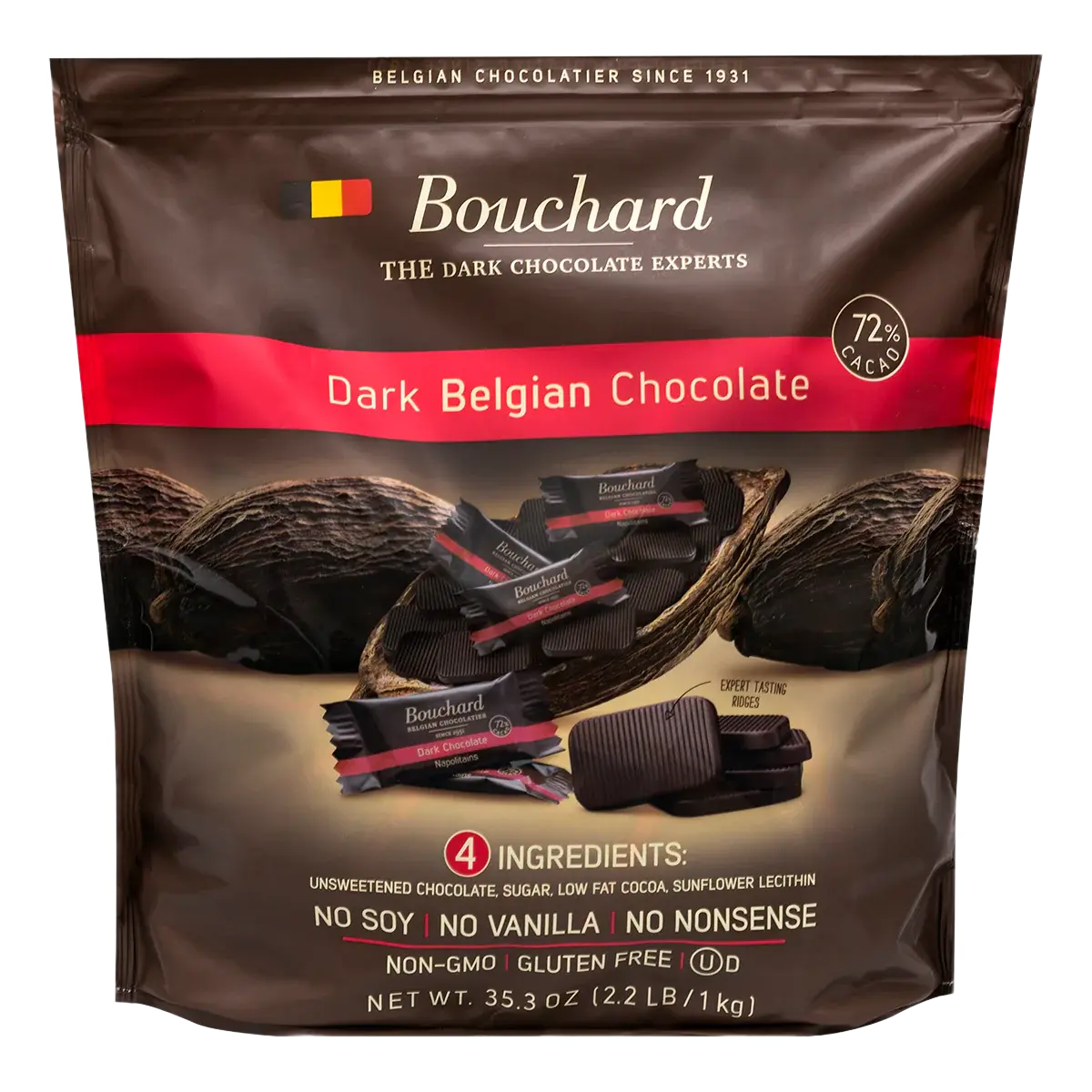 Bouchard Belgian dark chocolate 72% 1KG - Belgian Chocolate