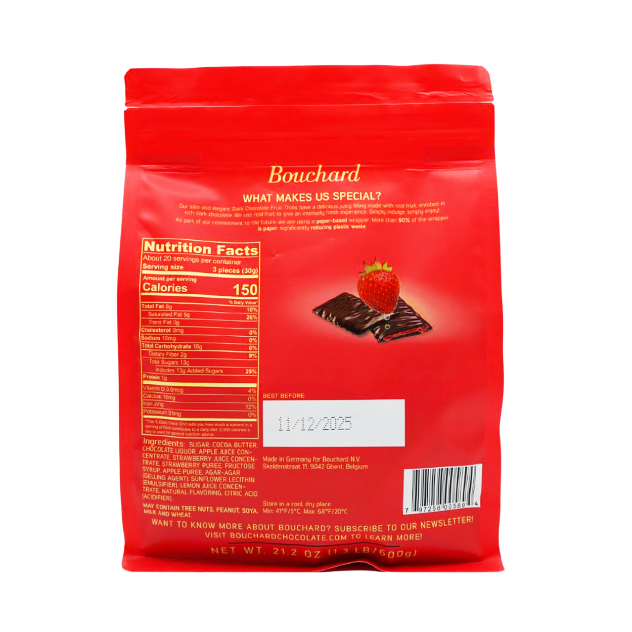 Back of Bouchard Chocolate with Strawberry Bag (21.2oz)