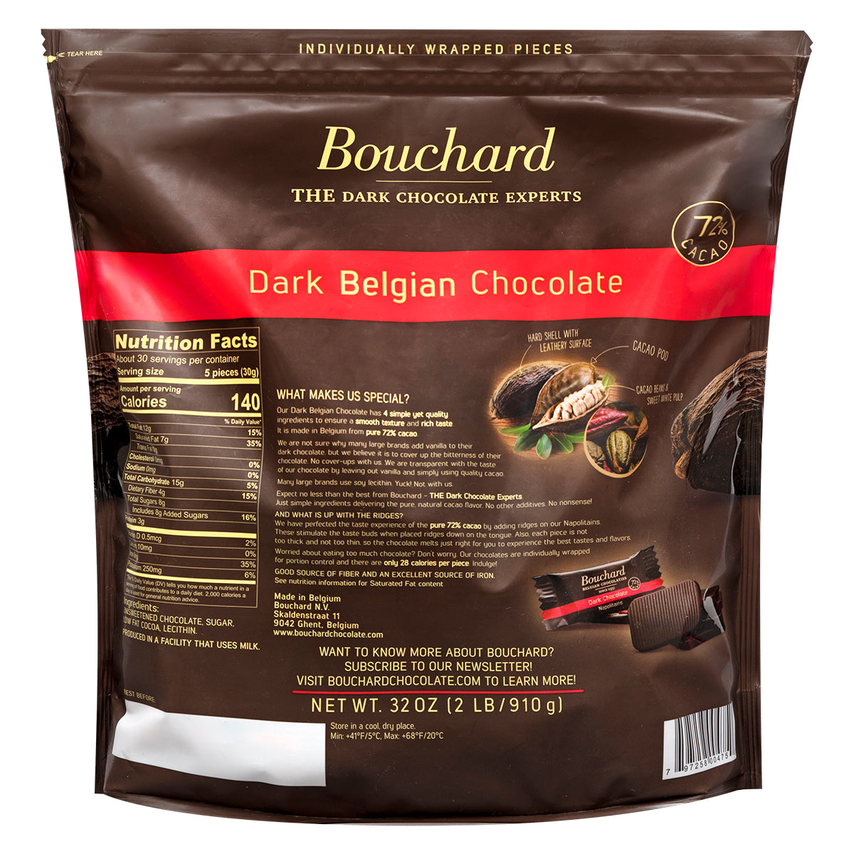 Belgian Dark Chocolate Napolitains (72% Cacao) 32 OZ (2 LB/910g)