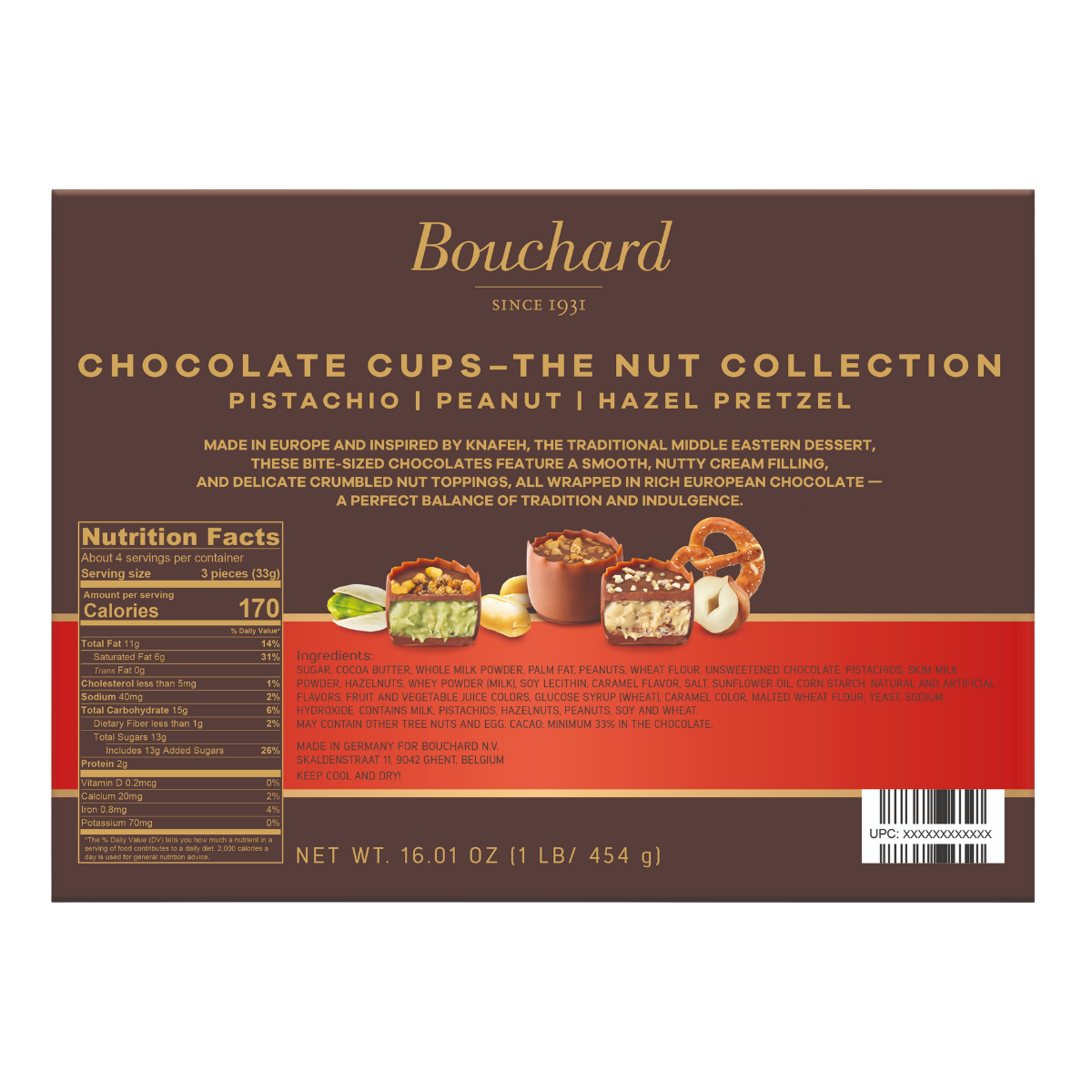 Bouchard Chocolate Cups - Nut Collection - 16.01 OZ (1 LB/454g)