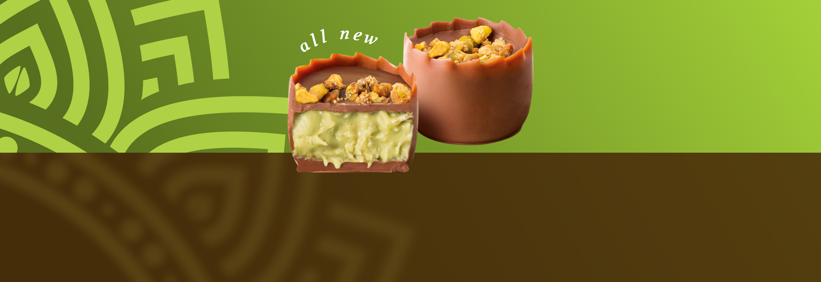 Dubai chocolates macro photo with a green flower vector background
