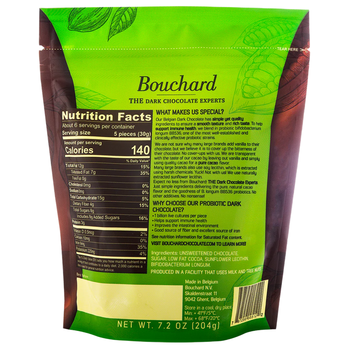 Bouchard Dubai Chocolates nutritional facts backside of package