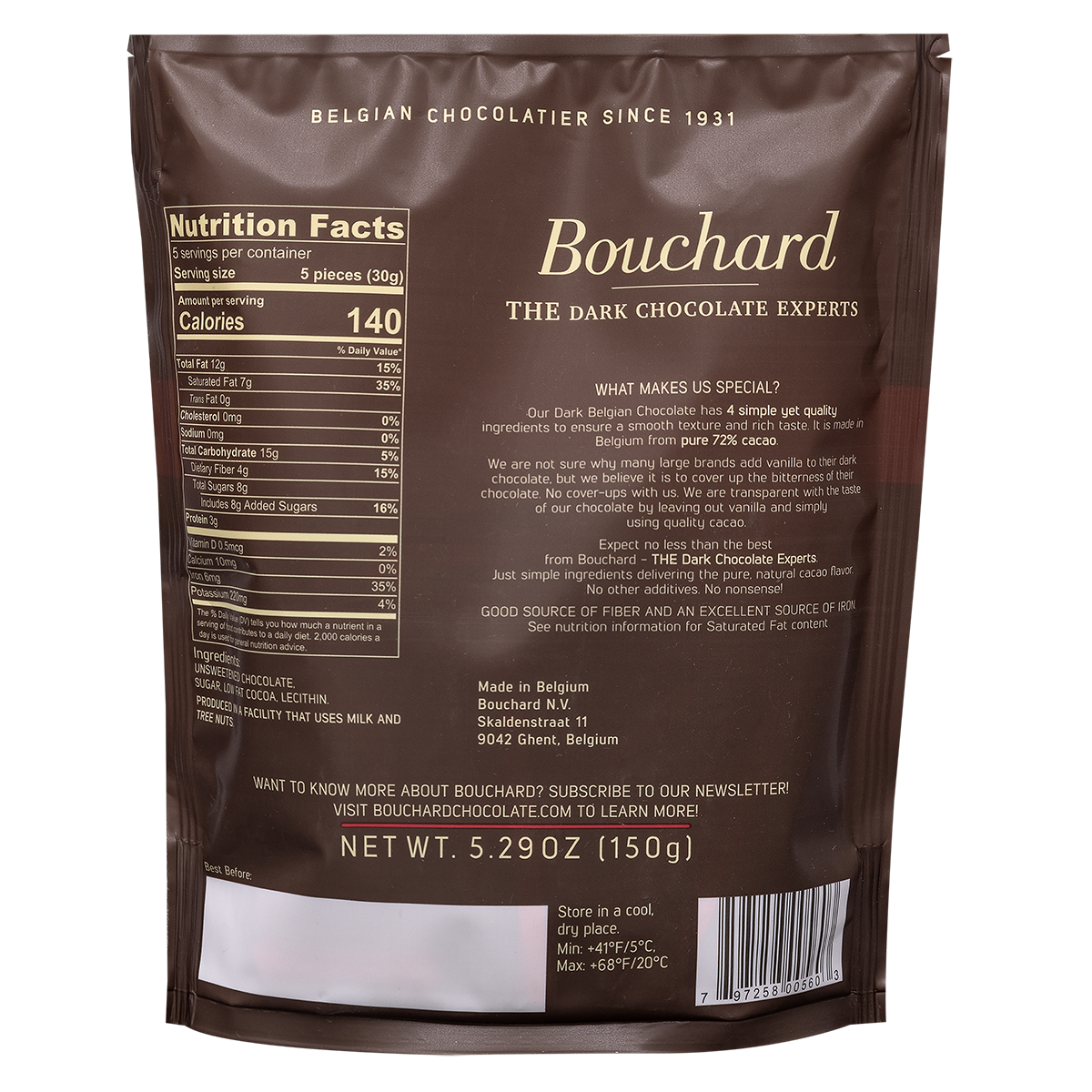 Belgian Dark Chocolate Napolitains (72% Cacao) 5.29 OZ (150g