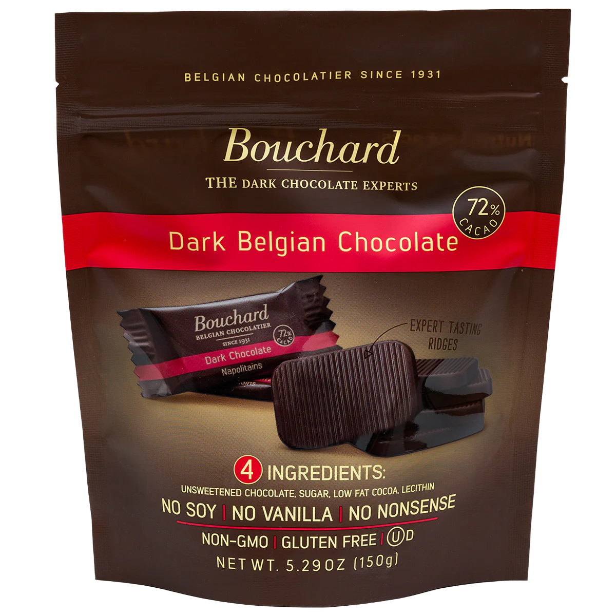 Belgian Dark Chocolate Napolitains (72% Cacao) 5.29 OZ (150g) (4 Pack)