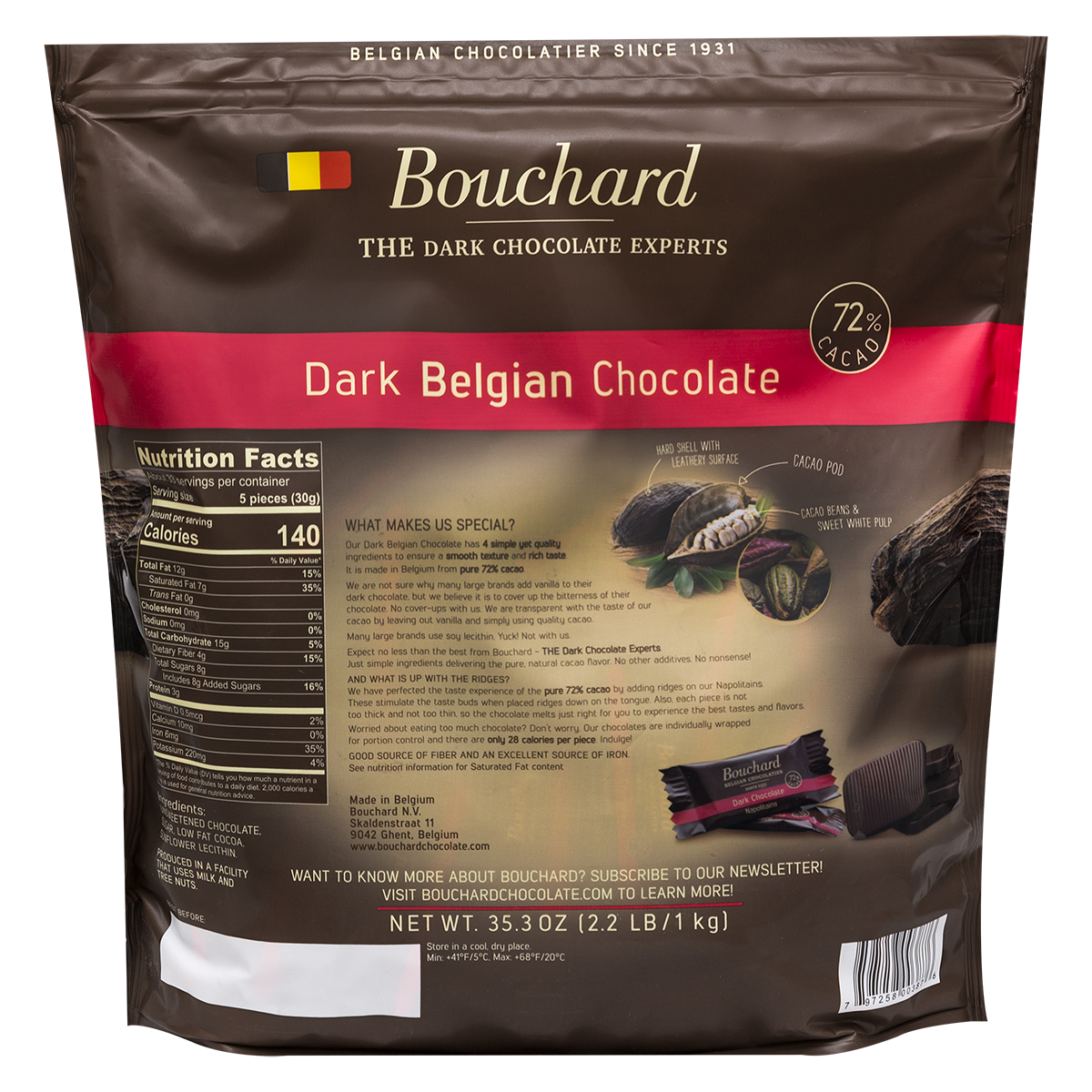 Belgian Dark Chocolate Napolitains (72% Cacao) 35.3 OZ (2.2 LB/1KG)