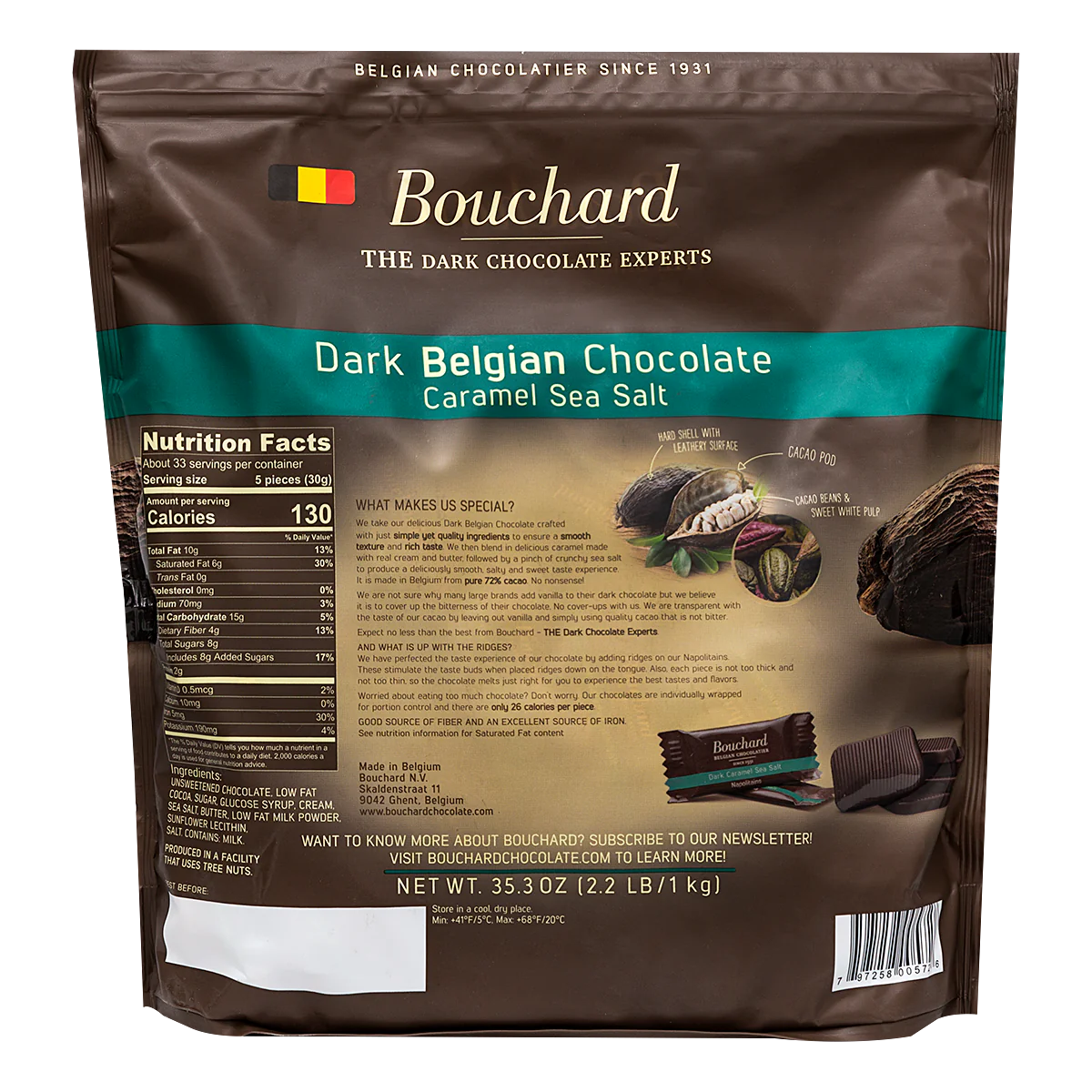 LOCAL PICKUP - Belgian Dark Chocolate Caramel Sea Salt Napolitains 35.3 OZ (2.2 LB/1KG)