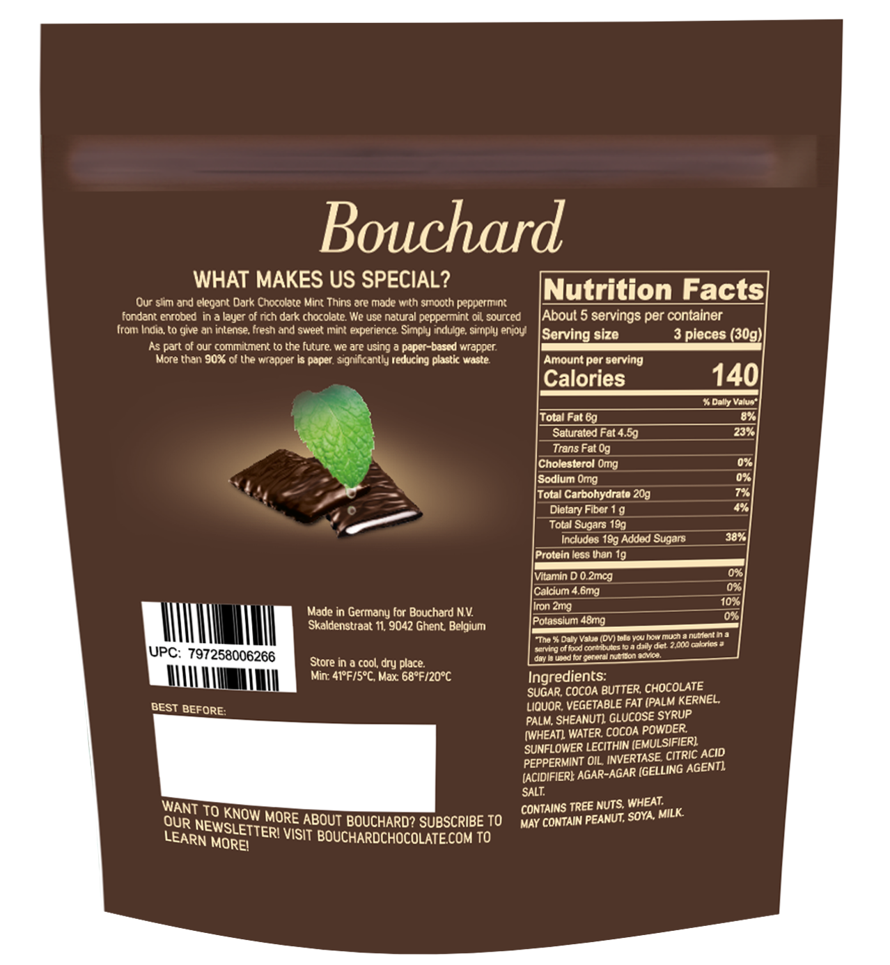 Dark Chocolate Mint Thins (72% Cacao) 5.3 OZ (.3 LB/150g