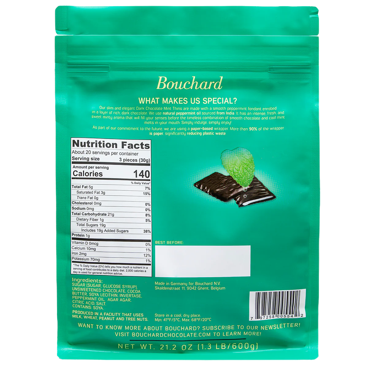 Dark Chocolate Mint Thins (72% Cacao) 21.2 OZ (1.3 LB/600g)