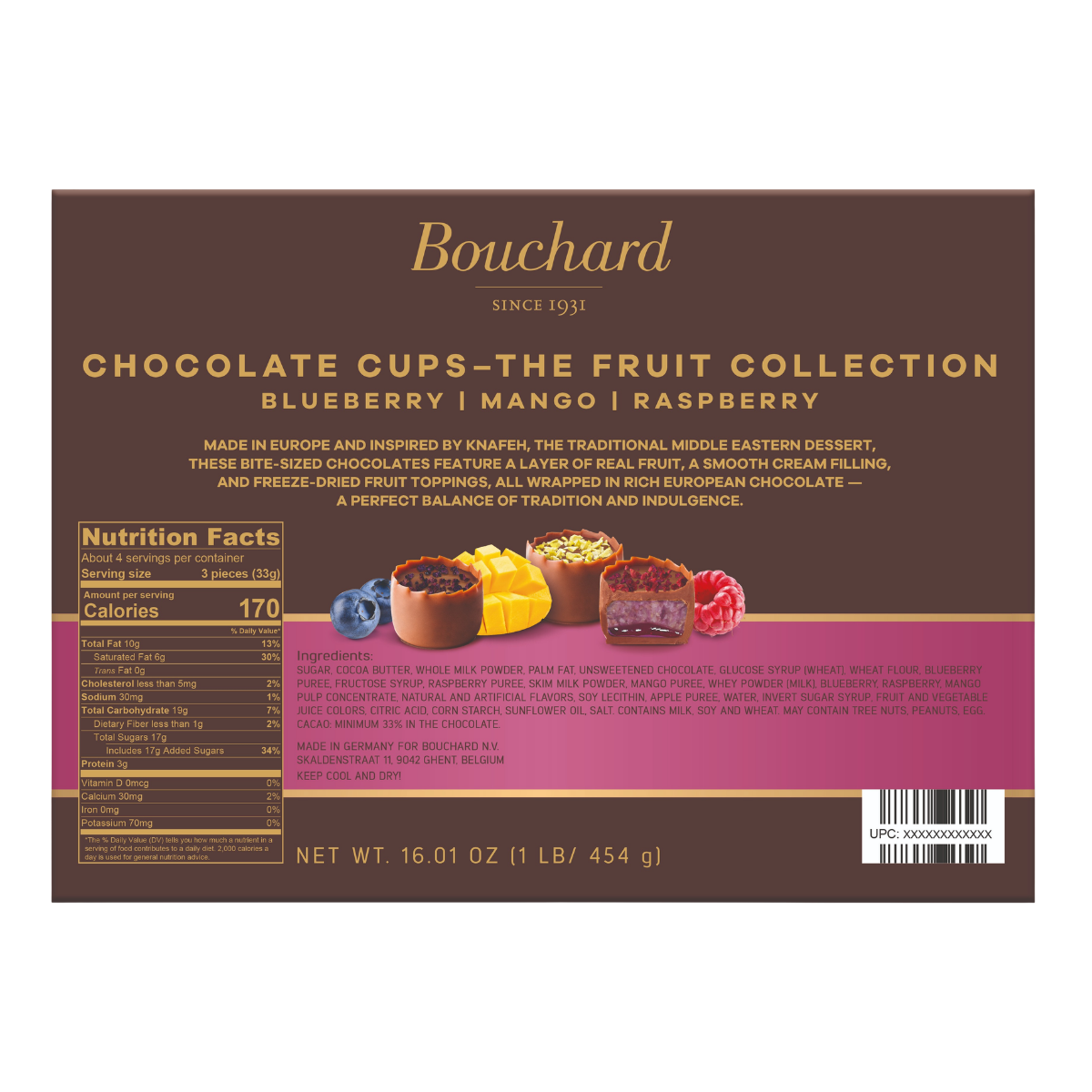 Bouchard Chocolate Cups - Fruit Collection - 16.01 OZ (1 LB/454g)