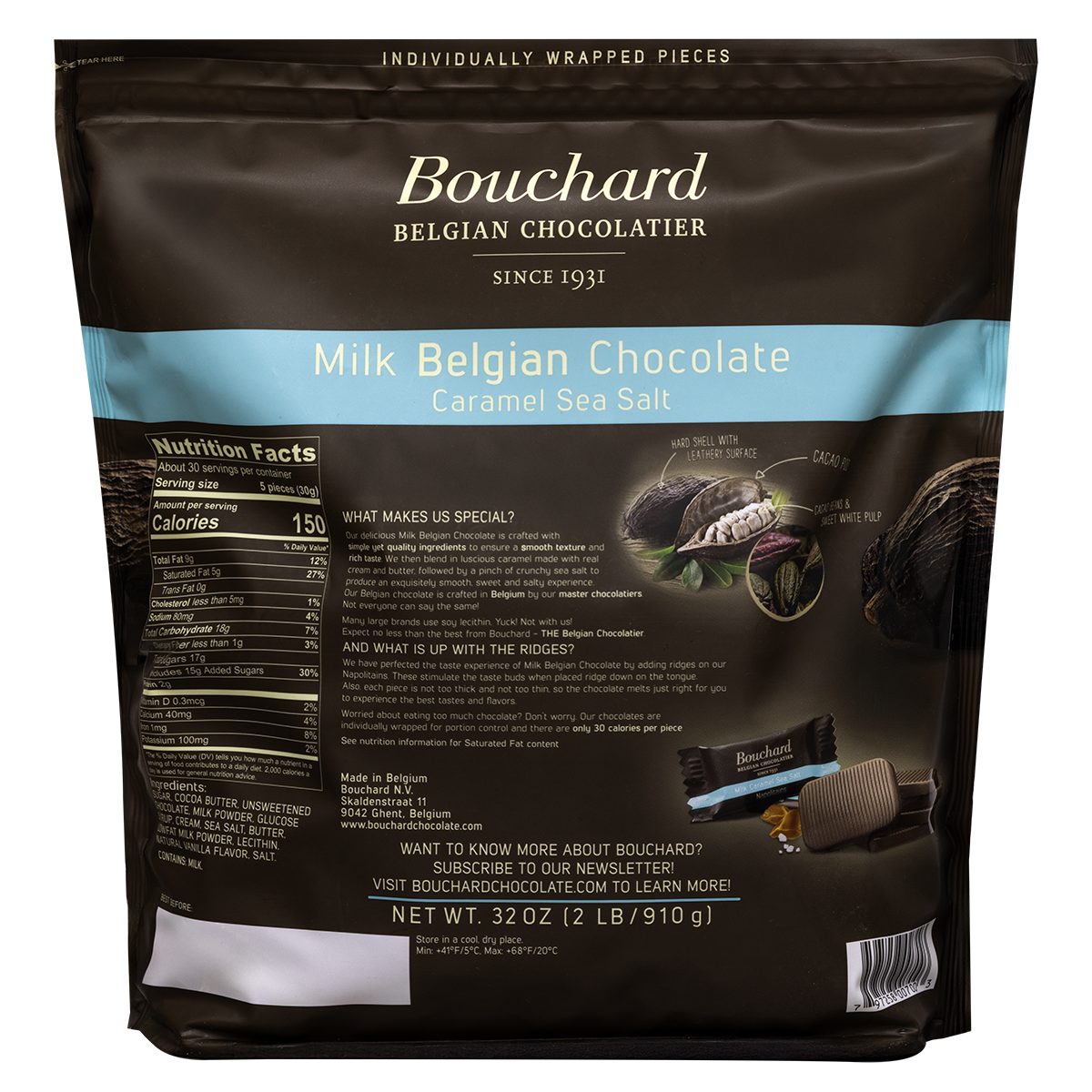 Belgian Milk Chocolate Caramel Sea Salt Napolitains 32 OZ (2 LB/910G)