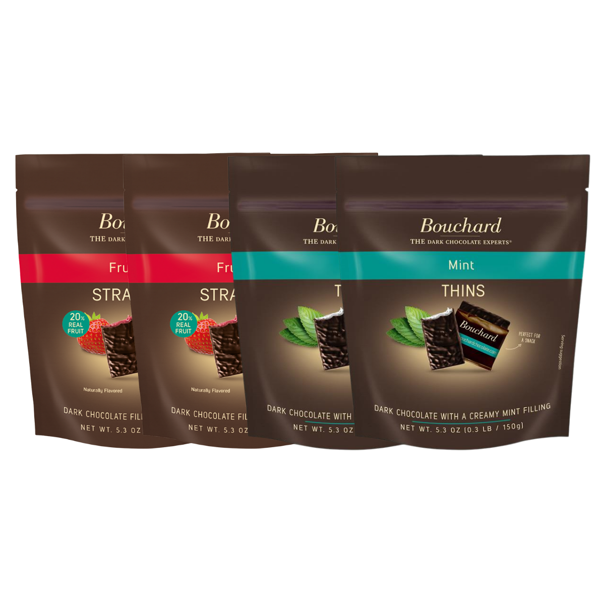 Bouchard Chocolate Thins Combo Pack - Strawberry & Mint - 5.3 OZ (.3 LB/150g) (4 Pack)