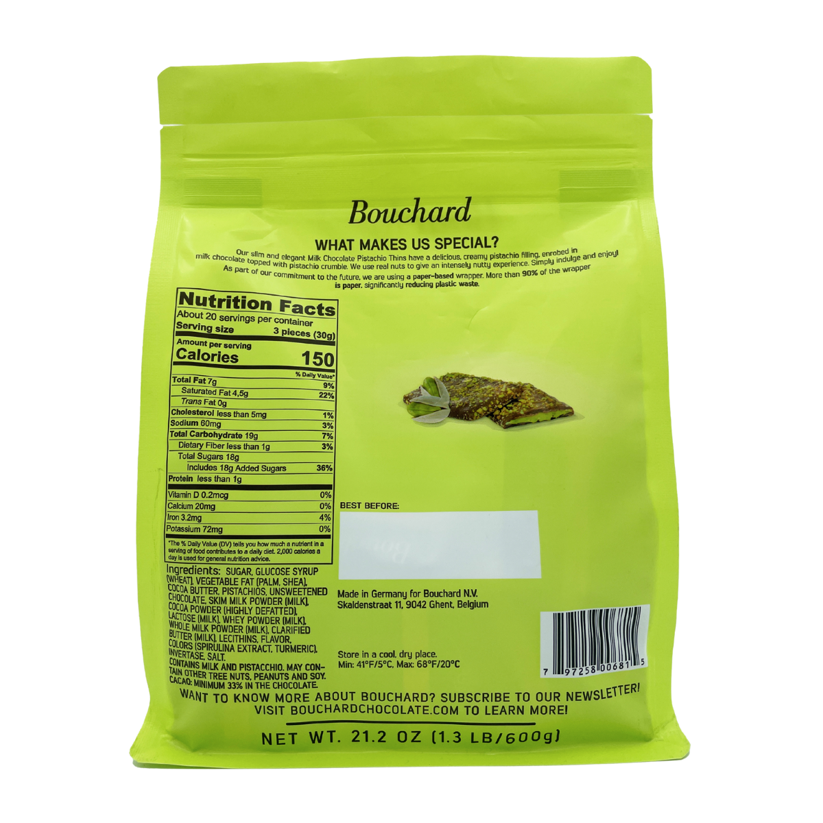 Milk Chocolate Pistachio Thins - 21.2 OZ (1.3 LB/600g)