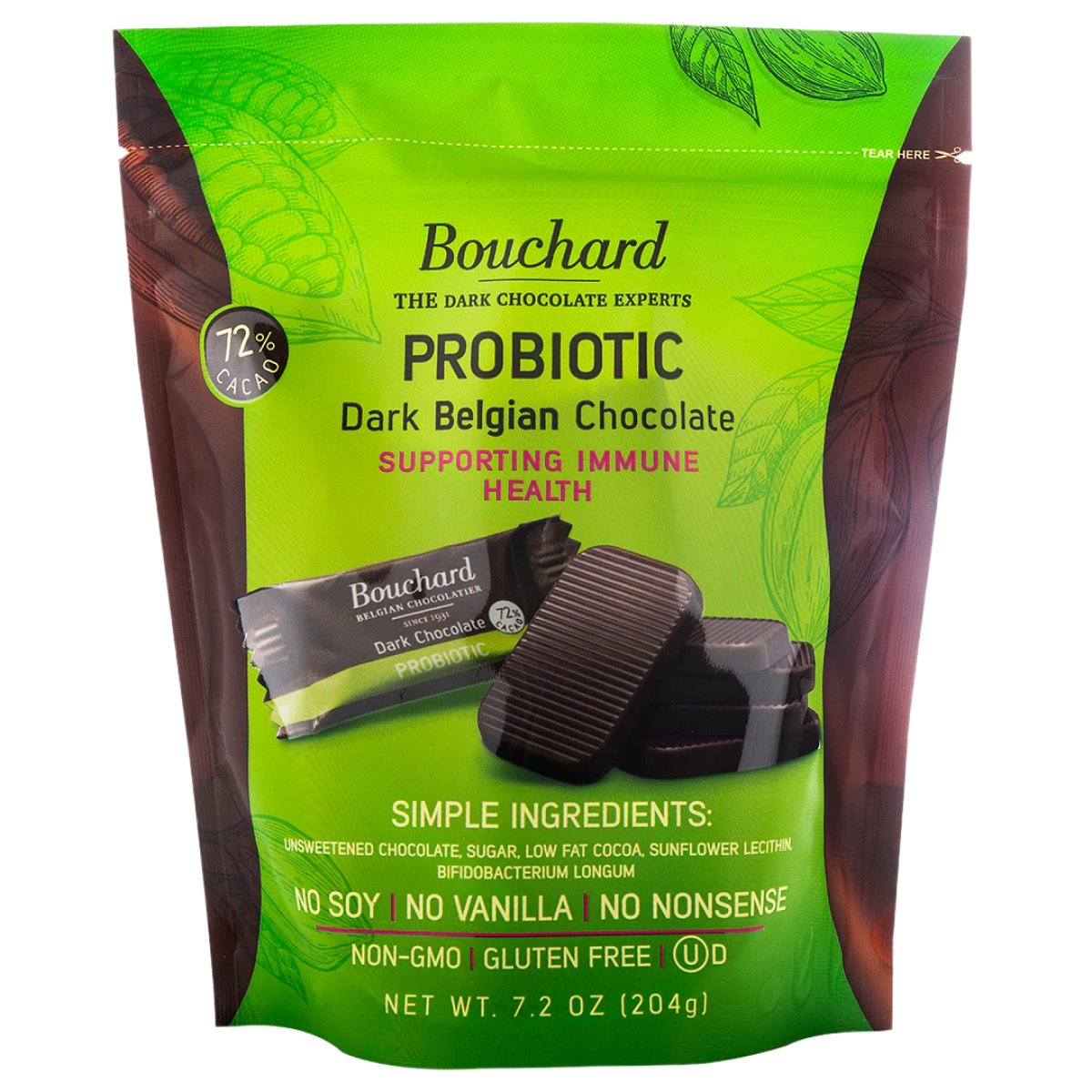 Probiotic Belgian Dark Chocolate Napolitains (72% Cacao) 7.2 OZ