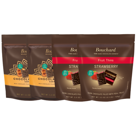 Bouchard Chocolate Thins Combo Pack - Caramel & Strawberry- 5.3 OZ (.3 LB/150g) (4 Pack)