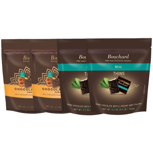 Bouchard Chocolate Thins Combo Pack - Caramel & Mint - 5.3 OZ (.3 LB/150g) (4 Pack)